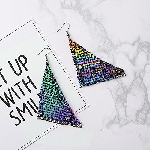 Suyi Trendy Women Earrings Metal Mesh Grid Sequins Tassel Long Drop Dangle Earrings Multicolor - Image 4