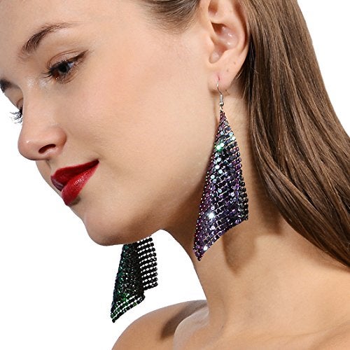 Suyi Trendy Women Earrings Metal Mesh Grid Sequins Tassel Long Drop Dangle Earrings Multicolor - Image 3