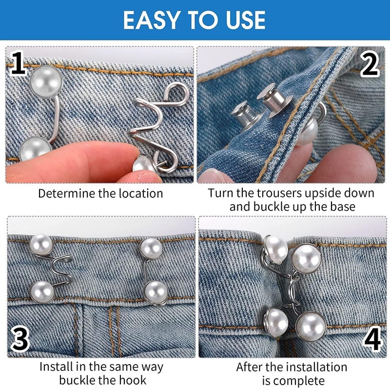 ANIDRA ANIDRA 2pcs Pant Waist Tightener Adjustable Waist Buckle Set Extra Button for Jeans to Make Tighter Instant Jeans Button Pins Waist Tightener Set Make the Waist Fit for Skirt Pants Robe No Sewing Required - Image 4