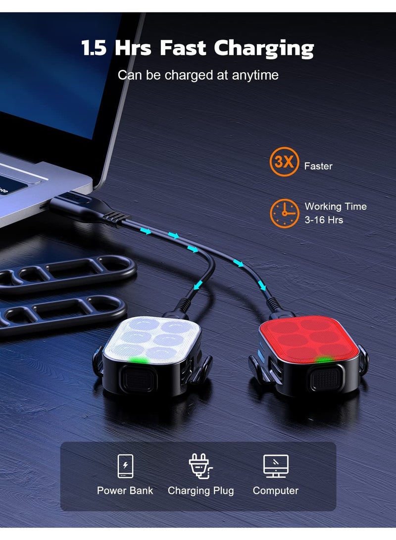 ساكن أضواء دراجة للركوب الليلي، أضواء دراجة قابلة لإعادة الشحن عبر USB أمامية وخلفية، ضوء دراجة مقاوم للماء IP65، مجموعة مصابيح أمامية وخلفية للدراجة 4 + 6 أوضاع، سهلة التركيب (متعددة الألوان) - Image 3
