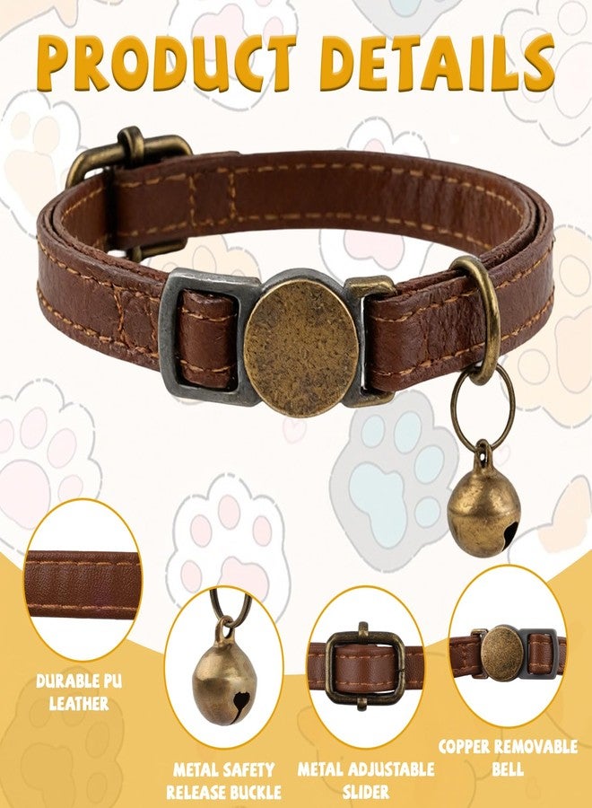 LUSTRIB 2 Pcs Retro Leather Cat Collar for Boy Cats, Adjustable Breakaway Cat Collar with Bell, Soft PU Leather Collars for Kittens Small Pets (Black & Brown) - Image 4