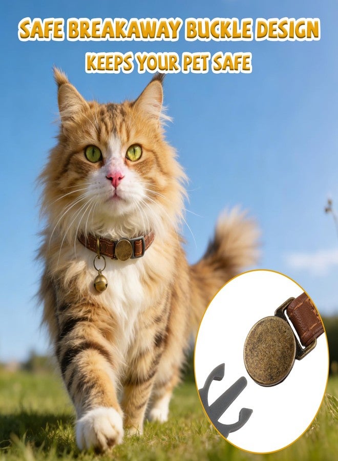 LUSTRIB 2 Pcs Retro Leather Cat Collar for Boy Cats, Adjustable Breakaway Cat Collar with Bell, Soft PU Leather Collars for Kittens Small Pets (Black & Brown) - Image 5