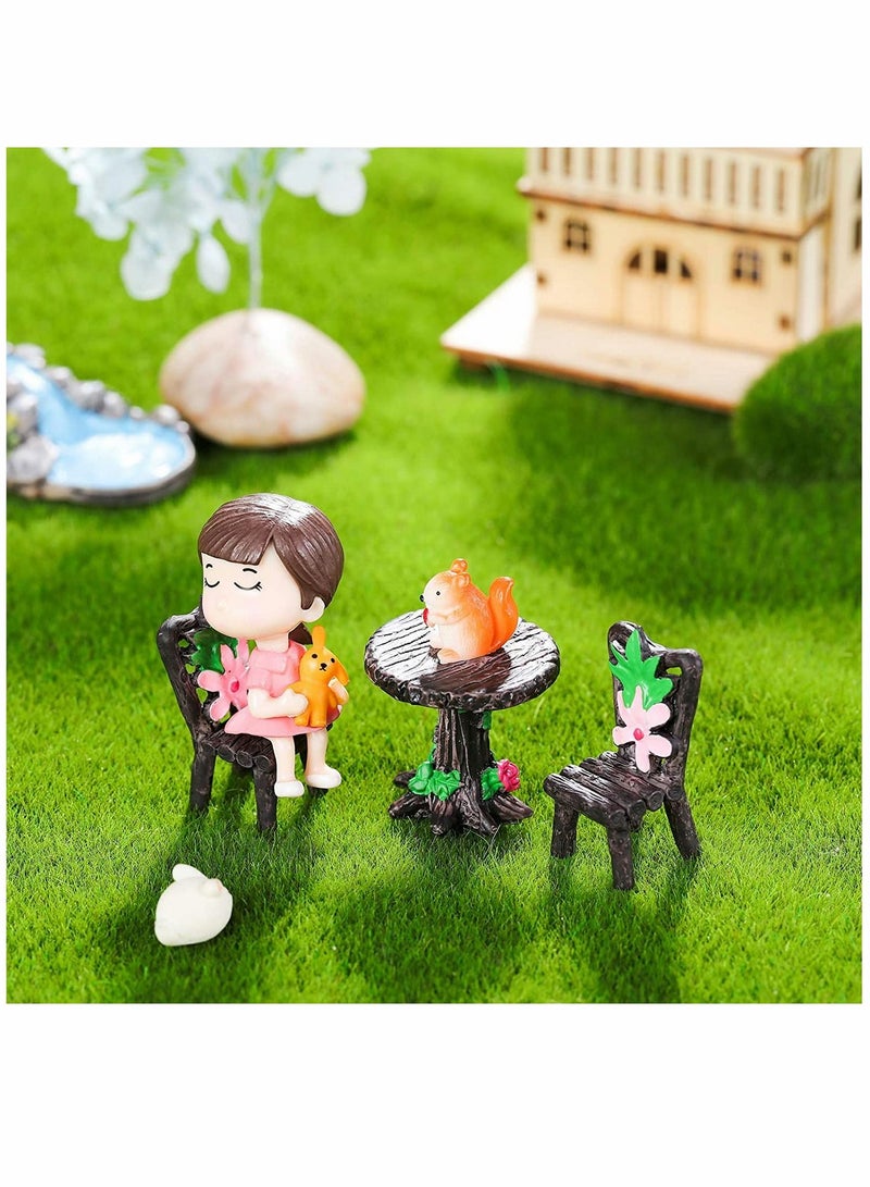 سيوسي حديقة الجنية ، زينة الأثاث ، مجموعة طاولة وكراسي مصغرة ، كرسي مقعد صغير من الراتنج فيري فيليدج ، لملحقات بيت الدمى ، ديكور منزلي صغير ، 12 قطعة (نمط لطيف) - Image 3