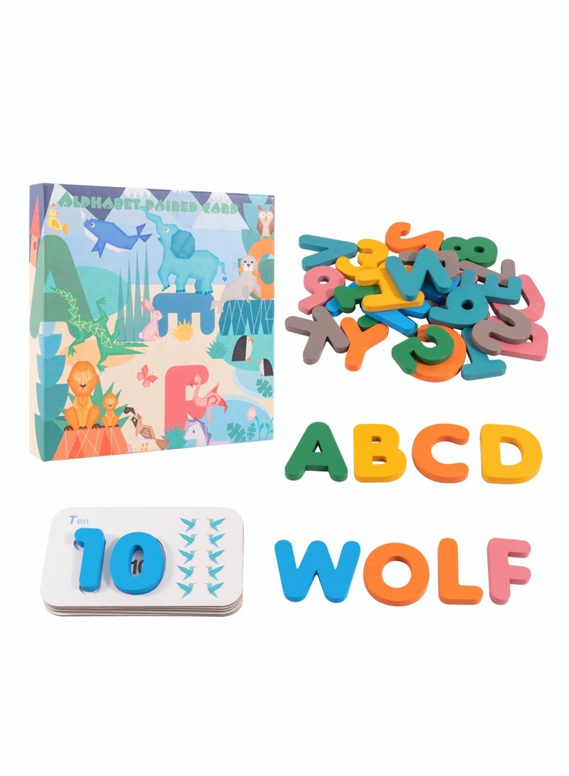 بايبي الأبجدية بطاقات فلاش الألغاز الكلمات المرئية ألعاب خشبية أرقام حروف حروف الأبجدية تعلم مطابقة بطاقات فلاش مونتيسوري ألعاب تعليمية للأطفال ، ومناسبة للأطفال ما قبل المدرسة 3-5 سنوات - Image 1