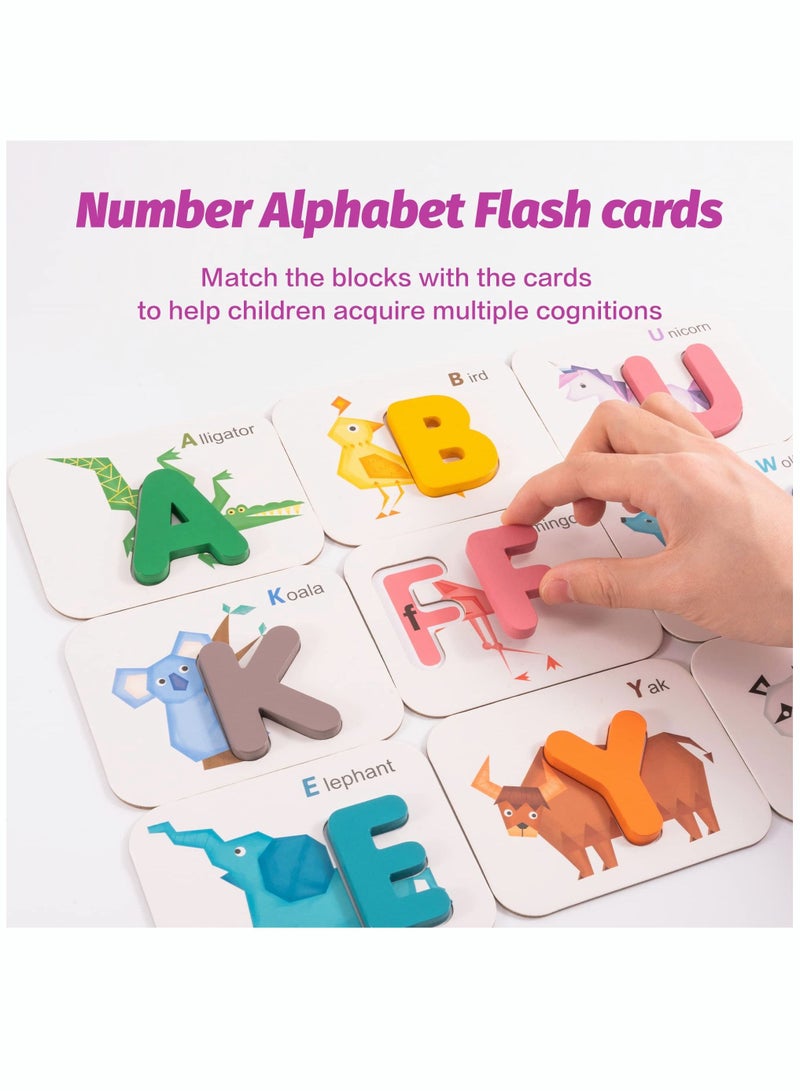 بايبي الأبجدية بطاقات فلاش الألغاز الكلمات المرئية ألعاب خشبية أرقام حروف حروف الأبجدية تعلم مطابقة بطاقات فلاش مونتيسوري ألعاب تعليمية للأطفال ، ومناسبة للأطفال ما قبل المدرسة 3-5 سنوات - Image 2