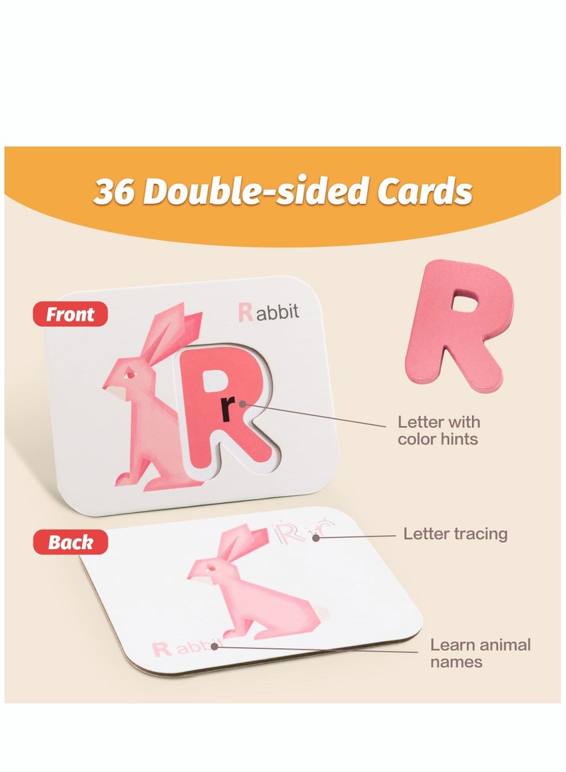 بايبي الأبجدية بطاقات فلاش الألغاز الكلمات المرئية ألعاب خشبية أرقام حروف حروف الأبجدية تعلم مطابقة بطاقات فلاش مونتيسوري ألعاب تعليمية للأطفال ، ومناسبة للأطفال ما قبل المدرسة 3-5 سنوات - Image 3