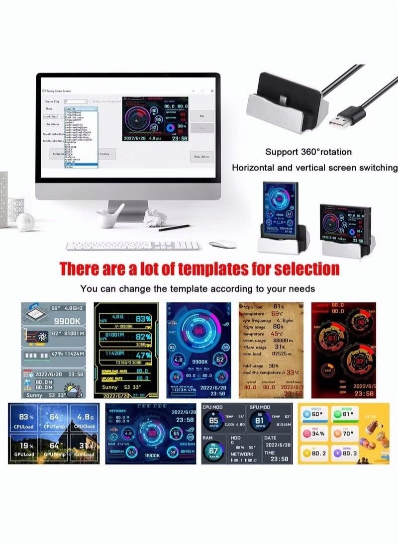 ASIV - Computer Temperature Monitor, PC Sensor Panel Monitor for PC ARGB Computer Case 3.5 Inch Secondary Screen, IPS USB Mini Screen PC CPU RAM HDD Data Monitor - Image 1