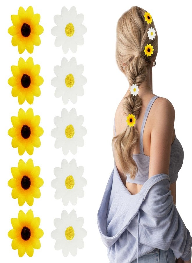 CYUXING 10Pcs Flower Hair Clips for Women Large Clips for Hair Sun-flower Dai-sy Yellow White Blossoms Small Wedding Summer Beach Bridal Party Accessories Girls - Image 1