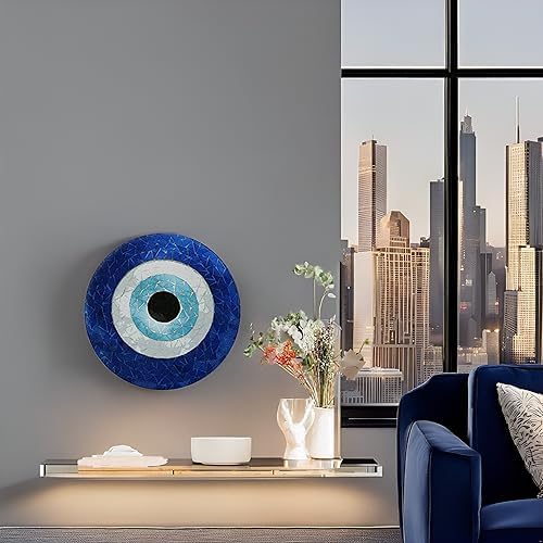 JIKRAA Attractive Handcrafted Printed Ceramic Designer Plate with Stand Evil Eye Wall Plate 10 inch Evil Eye Ceramic Plate Decor - Image 3