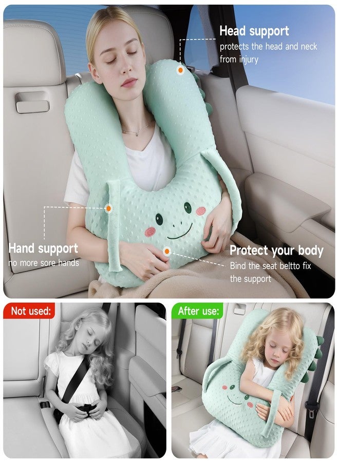 BEBAS U-Shaped Kids Travel Pillow for Car - Comfortable Neck and Head Support Pillow for Sleeping on Long Trips, Cute Cartoon Design, Ideal for Car Seats, Booster and Home Use, Great Gift Idea（Green） - Image 2