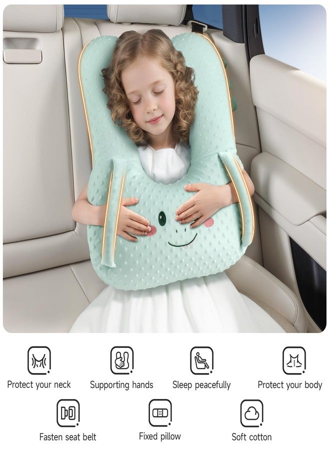 BEBAS U-Shaped Kids Travel Pillow for Car - Comfortable Neck and Head Support Pillow for Sleeping on Long Trips, Cute Cartoon Design, Ideal for Car Seats, Booster and Home Use, Great Gift Idea（Green） - Image 3