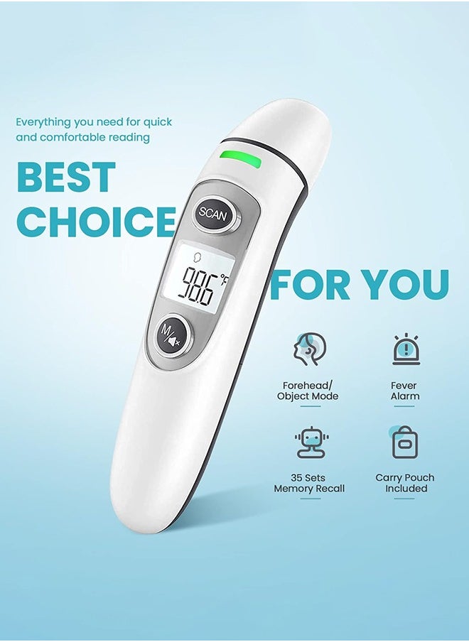 Non-Contact Forehead and Ear Thermometer, Digital Infrared Thermometer for Adults and Children, Mute and Memory Functions, Fast and Accurate Measurement