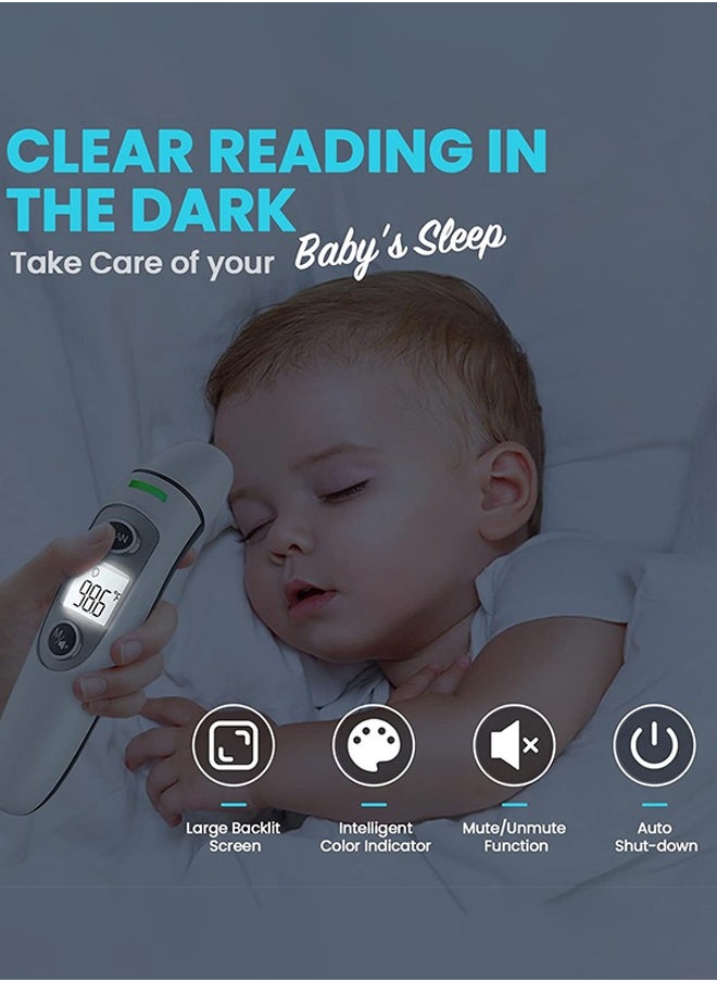 Non-Contact Forehead and Ear Thermometer, Digital Infrared Thermometer for Adults and Children, Mute and Memory Functions, Fast and Accurate Measurement