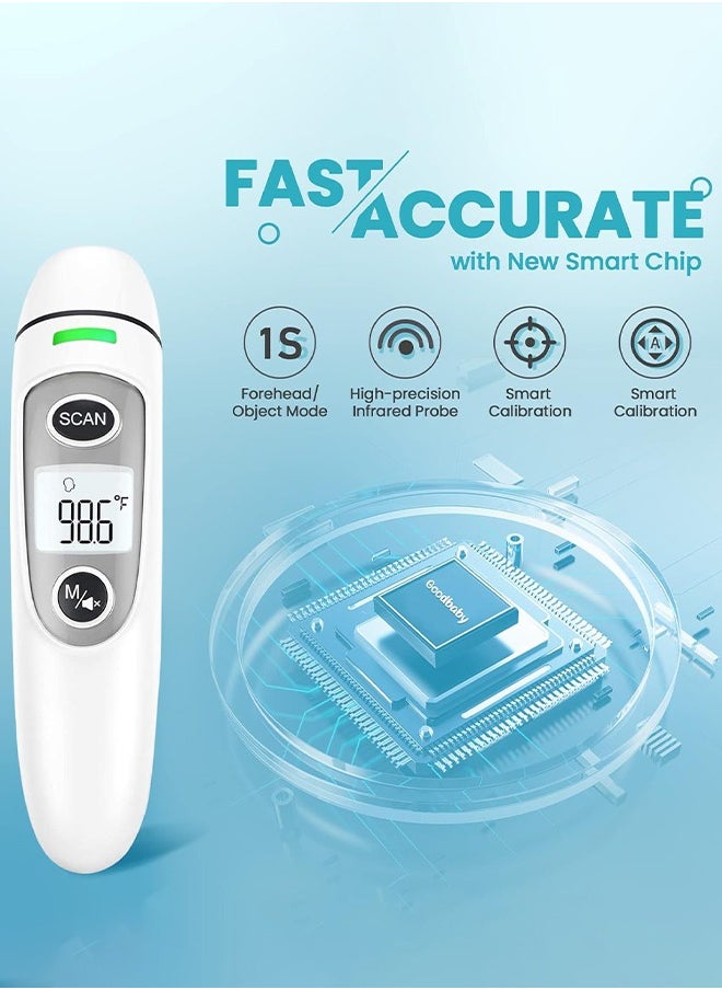 Non-Contact Forehead and Ear Thermometer, Digital Infrared Thermometer for Adults and Children, Mute and Memory Functions, Fast and Accurate Measurement