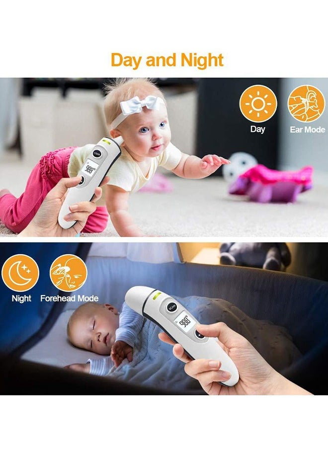 Non-Contact Forehead and Ear Thermometer, Digital Infrared Thermometer for Adults and Children, Mute and Memory Functions, Fast and Accurate Measurement