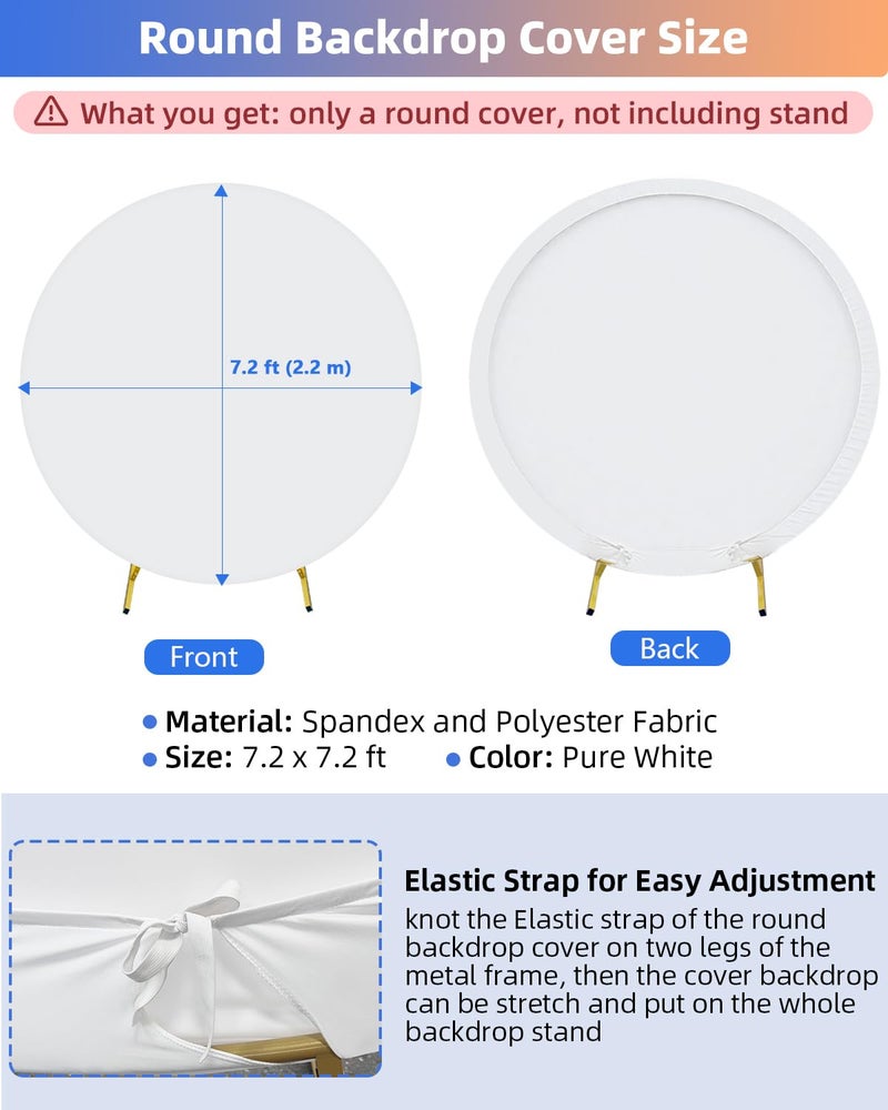 HEMMOTOP 7.2x7.2 ft Round Backdrop Cover White, Circle Arch Stand Cover for Wedding, Balloon Arched Covers Stretchy Backdrops for Party, Baby Shower, Fabric Photo Background 220cm - Image 4