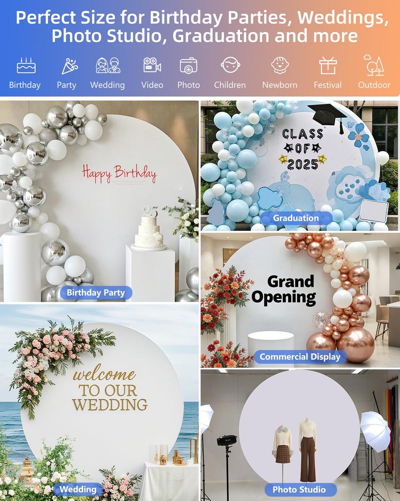HEMMOTOP 7.2x7.2 ft Round Backdrop Cover White, Circle Arch Stand Cover for Wedding, Balloon Arched Covers Stretchy Backdrops for Party, Baby Shower, Fabric Photo Background 220cm - Image 2