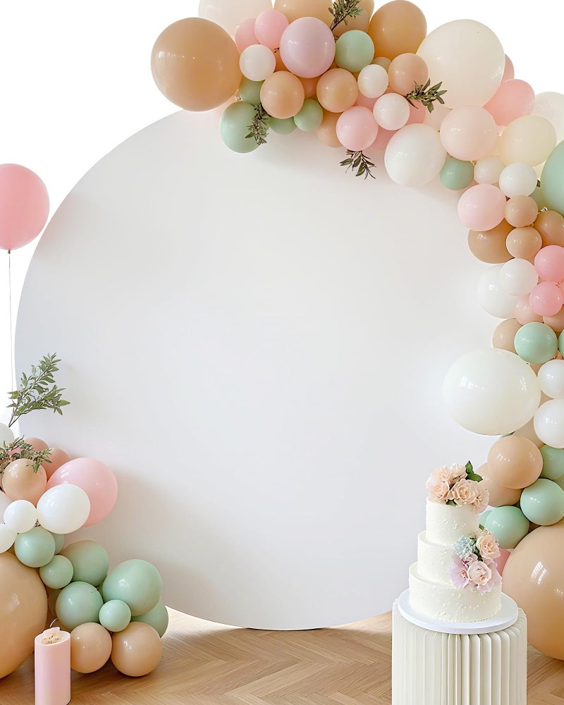 HEMMOTOP 7.2x7.2 ft Round Backdrop Cover White, Circle Arch Stand Cover for Wedding, Balloon Arched Covers Stretchy Backdrops for Party, Baby Shower, Fabric Photo Background 220cm - Image 1