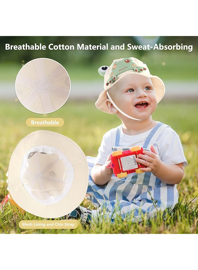Excefore Toddler Bucket Hats Sun Protective Wide Brim Hat Frog Pattern 1 3 Years Casual Fun Child Friendly Pull On Yellow - Image 4
