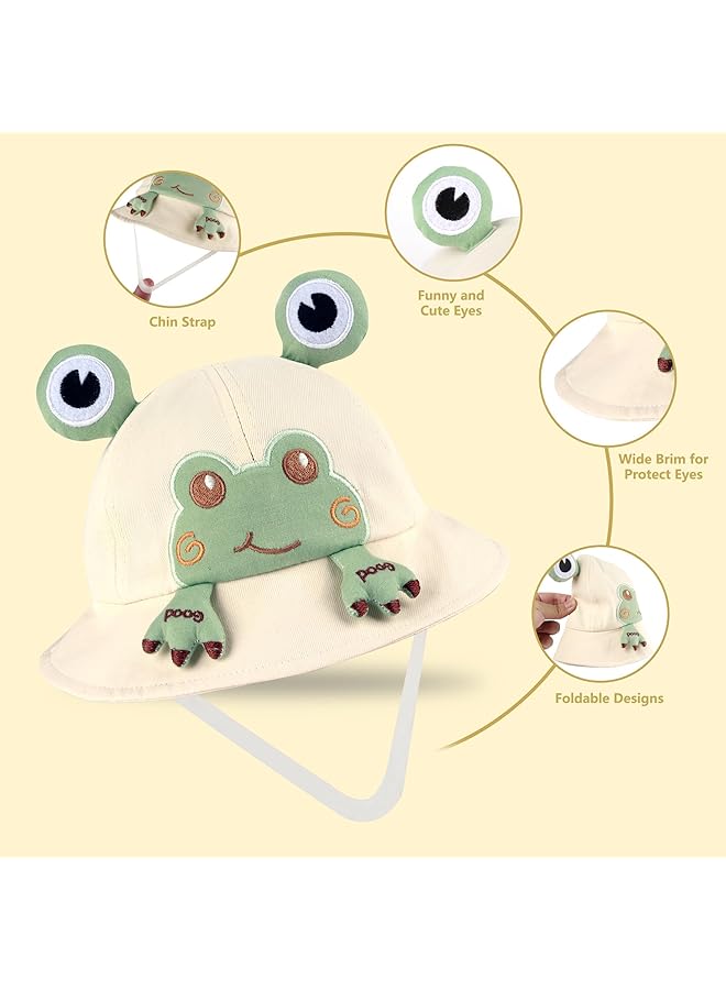 Excefore Toddler Bucket Hats Sun Protective Wide Brim Hat Frog Pattern 1 3 Years Casual Fun Child Friendly Pull On Yellow - Image 2