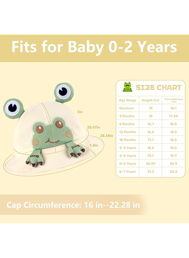 Excefore Toddler Bucket Hats Sun Protective Wide Brim Hat Frog Pattern 1 3 Years Casual Fun Child Friendly Pull On Yellow - Image 3