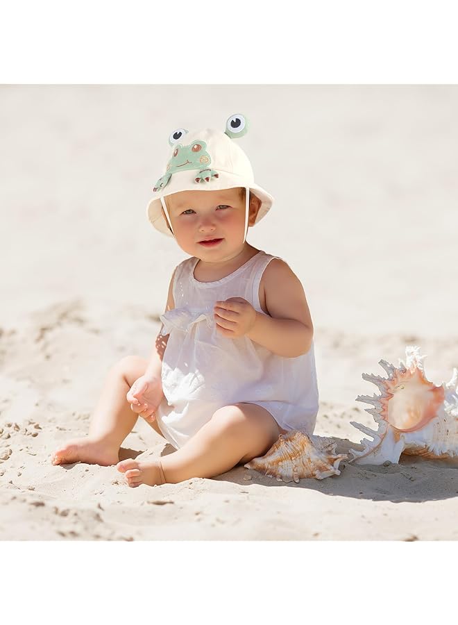 Excefore Toddler Bucket Hats Sun Protective Wide Brim Hat Frog Pattern 1 3 Years Casual Fun Child Friendly Pull On Yellow - Image 5