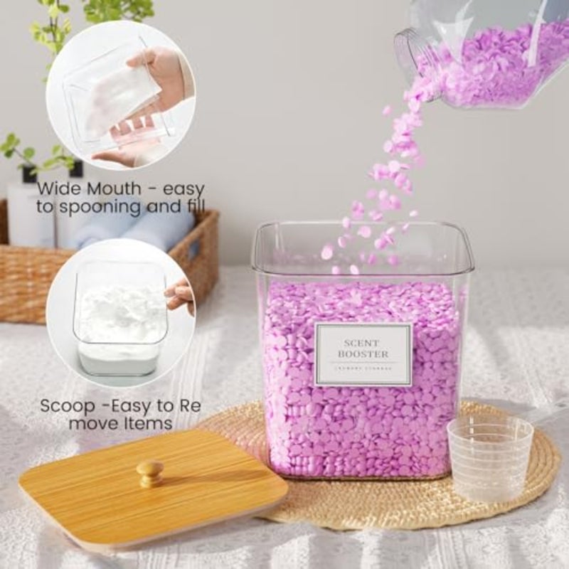 Laundry Pods Storage Container, Clear Laundry Room Organization and Storage, Detergent Powder Container, with Wooden Lids and Labels, 3+1 - Image 2