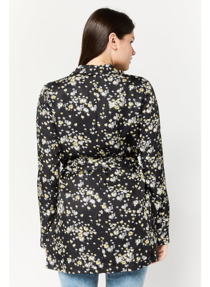 Scotch & Soda Women Regular Fit Allover Print Belted Casual Blazer, Multicolor  - Image 4