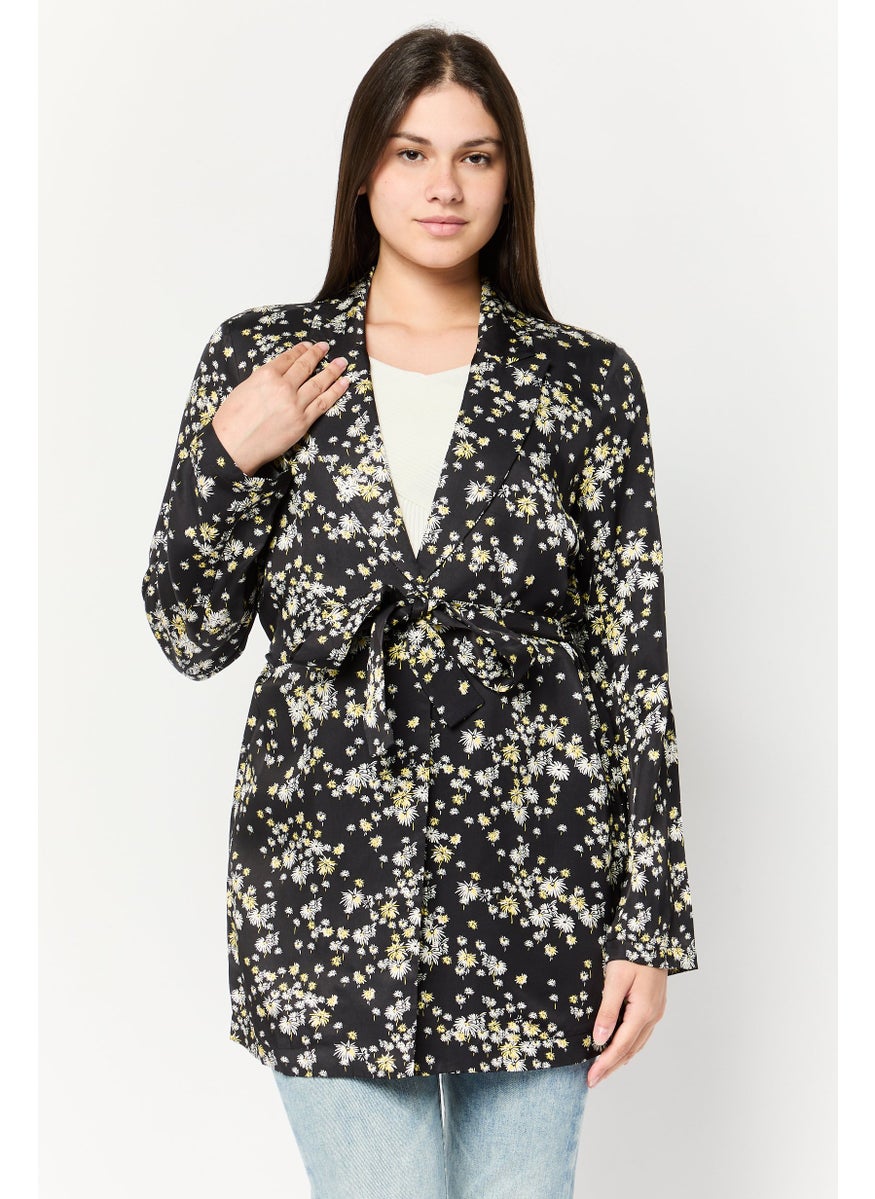 Scotch & Soda Women Regular Fit Allover Print Belted Casual Blazer, Multicolor  - Image 1