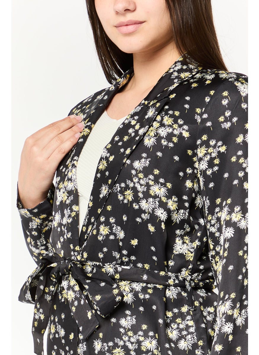 Scotch & Soda Women Regular Fit Allover Print Belted Casual Blazer, Multicolor  - Image 3
