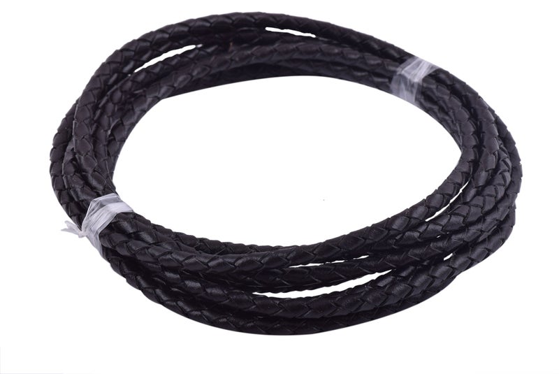 KONMAY 2 Yards 40mm Black Genuine Leather Braided Bolo Leather Cord