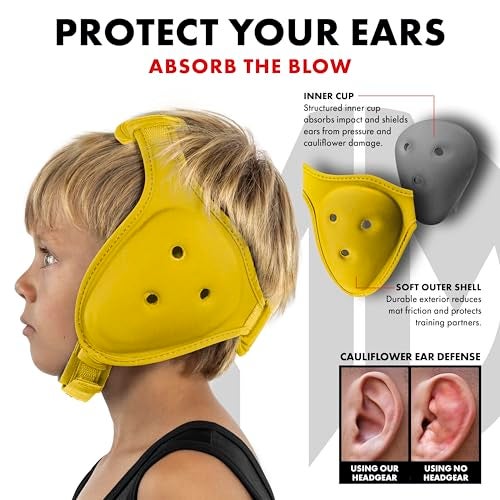 Matman Dynasty Youth Wrestling Headgear – Kids Soft & Comfortable Protective Ear Guards for Wrestling, BJJ & MMA (Gold) - Image 3