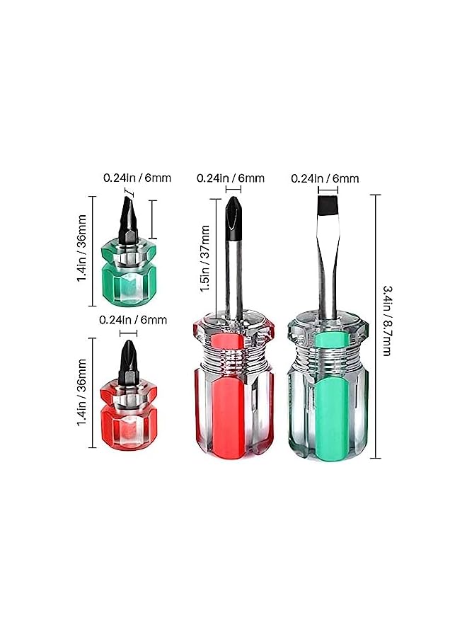 PROMASS Stubby Mini Screwdriver, Pocket Tool Screwdrivers Set, Protable Small Handle Screwdriver Kits for Dismantle and Repair, Flat Head and Phillips Screwdrivers Nut Driver, Finger Grip Drivers Set (6PCS) - Image 4