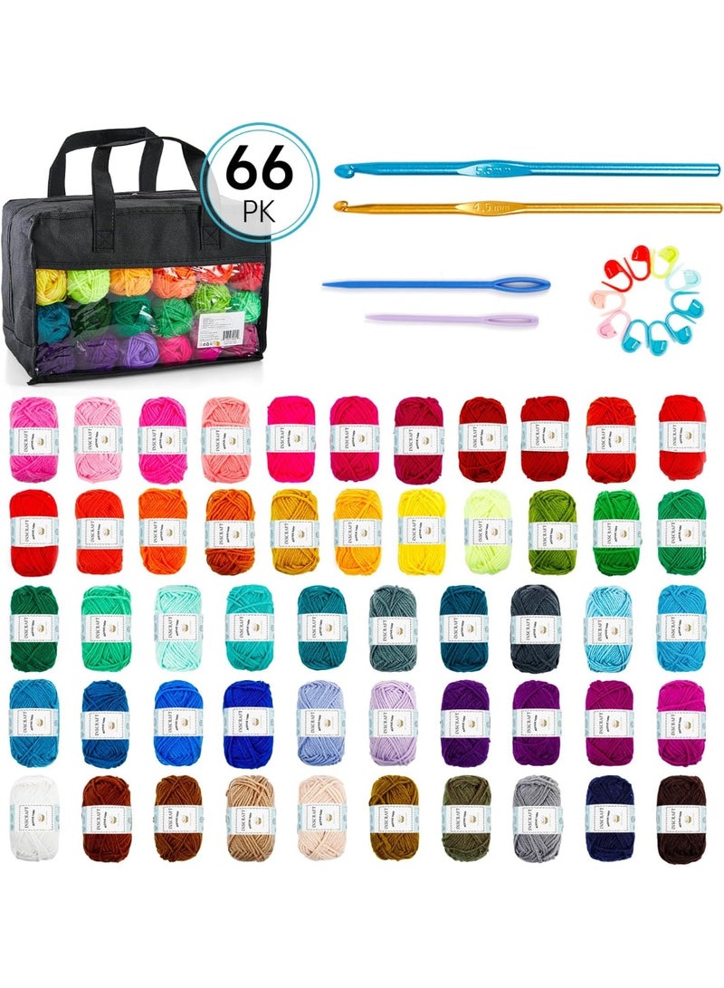 Inscraft خيوط أكريليك إنسرافت 52، 1820 ياردة، 52 لون، 2 إبرة كروشيه، 2 إبرة نسج، 10 علامات غرز، 1 حقيبة، للكروشيه والحياكة، هدية للمبتدئين والبالغين - Image 1