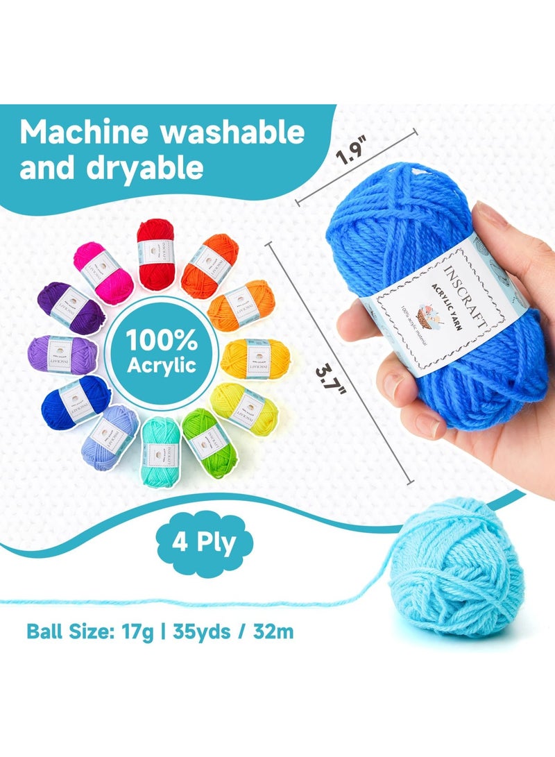 Inscraft خيوط أكريليك إنسرافت 52، 1820 ياردة، 52 لون، 2 إبرة كروشيه، 2 إبرة نسج، 10 علامات غرز، 1 حقيبة، للكروشيه والحياكة، هدية للمبتدئين والبالغين - Image 3