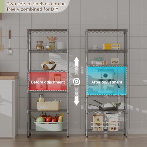Golpart 5 tire Shelves Storage Wire Shelving Unit Metal Shelf Adjustable Organizers Storage Shelving for Bathroom Laundry Room Kitchen Pantry12”D x 22”W x 69”H Silver - Image 3