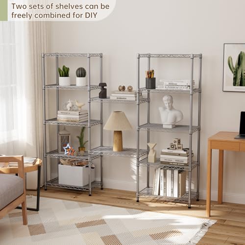 Golpart 5 tire Shelves Storage Wire Shelving Unit Metal Shelf Adjustable Organizers Storage Shelving for Bathroom Laundry Room Kitchen Pantry12”D x 22”W x 69”H Silver - Image 5