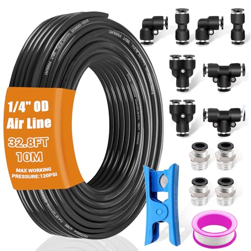 mankk 14 Air Line Tubing Kit Air Hose Fittings 14635mm OD x 328 Feet Polyurethane PU Tube Push to Connect Fittings Pneumatic Tubing Compressed Accessories - Image 1