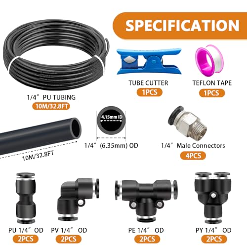 mankk 14 Air Line Tubing Kit Air Hose Fittings 14635mm OD x 328 Feet Polyurethane PU Tube Push to Connect Fittings Pneumatic Tubing Compressed Accessories - Image 3