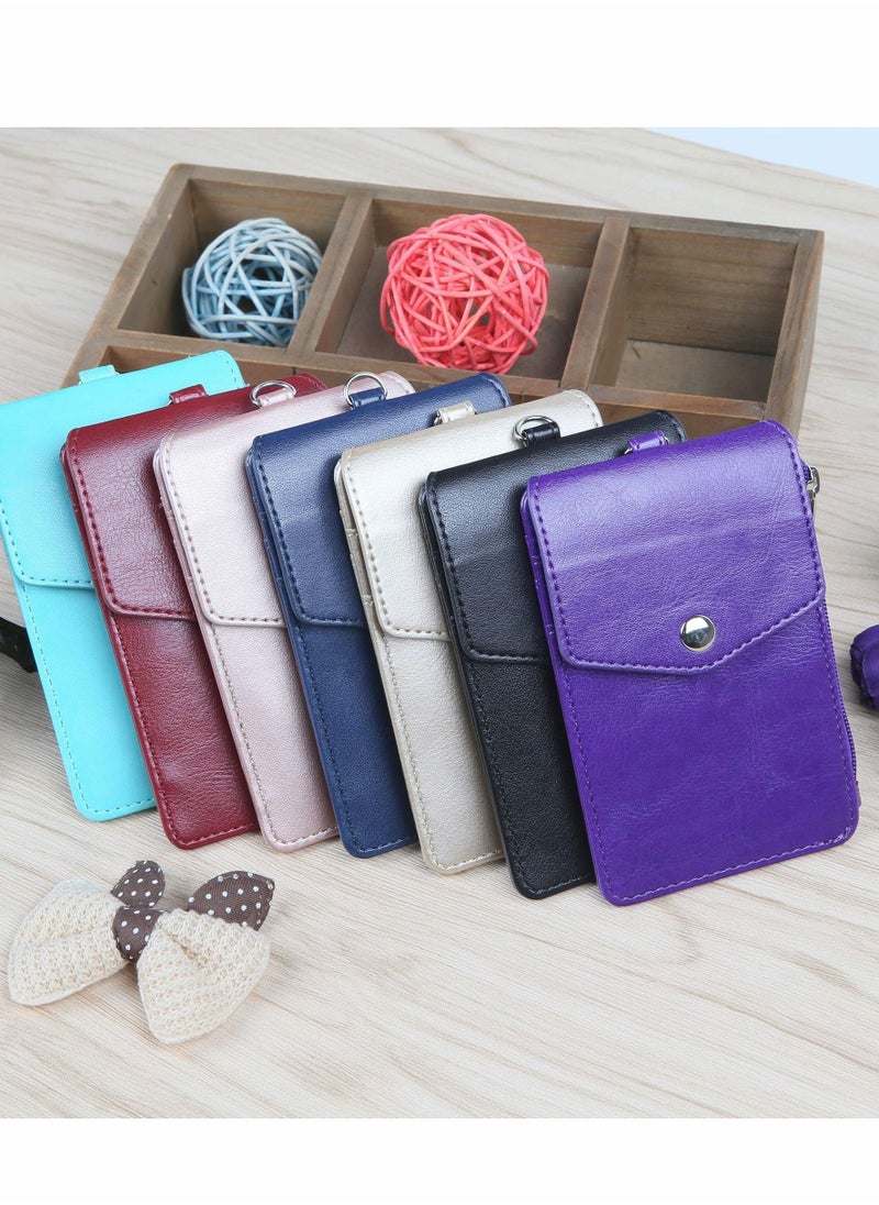 Generic - Badge Holder with Zipper PU Leather ID Card Wallet 1 Clear Window and 3 Slots Secure Cover Nylon Lanyard for Office School ID, Credit Cards, Driver Licence - Image 1