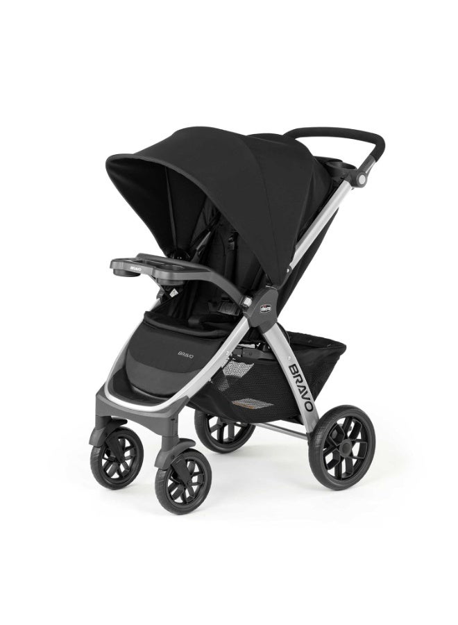 Chicco Bravo Quick Fold Stroller, Pram for 0-5 years New Born / Baby / Toddler / Kid (Boy,Girl), Linked Brakes, Large Wheels with Suspension, One-hand Smart Fold, Child and Parent Trays, Big Storage Basket, Compact, Sturdy and Premium Finish, Large Extendable UPF Rated Canopy (Upto 22 Kgs, Black) - Image 1