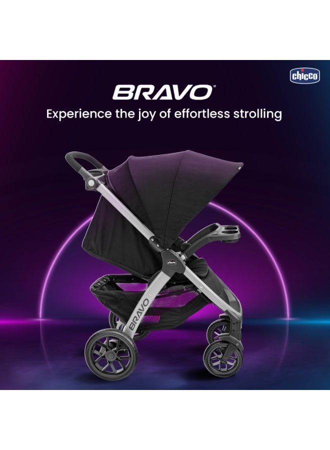 Chicco Bravo Quick Fold Stroller, Pram for 0-5 years New Born / Baby / Toddler / Kid (Boy,Girl), Linked Brakes, Large Wheels with Suspension, One-hand Smart Fold, Child and Parent Trays, Big Storage Basket, Compact, Sturdy and Premium Finish, Large Extendable UPF Rated Canopy (Upto 22 Kgs, Black) - Image 4