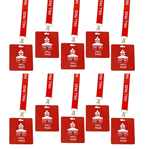 BEMAXYE Hall Pass Lanyards with Large Card Passes, Unbreakable School Classroom Passes Set for Teacher Parents (10 X Hall Pass) (Red 10* Hall Pass) - Image 1