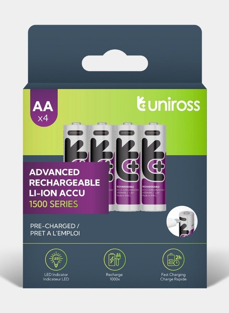 يونيروس Uniross usb-c Aa 1 5v Rechargeable Battery Pack 4 2400 MWH 1.5 V
