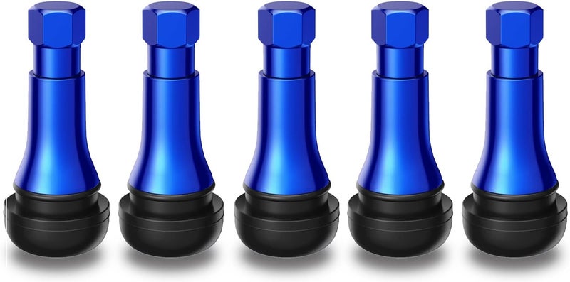 CKAuto TR413AC Blue Chrome Rubber Snap-in Tire Valve Stems (5 Pack) - Image 1