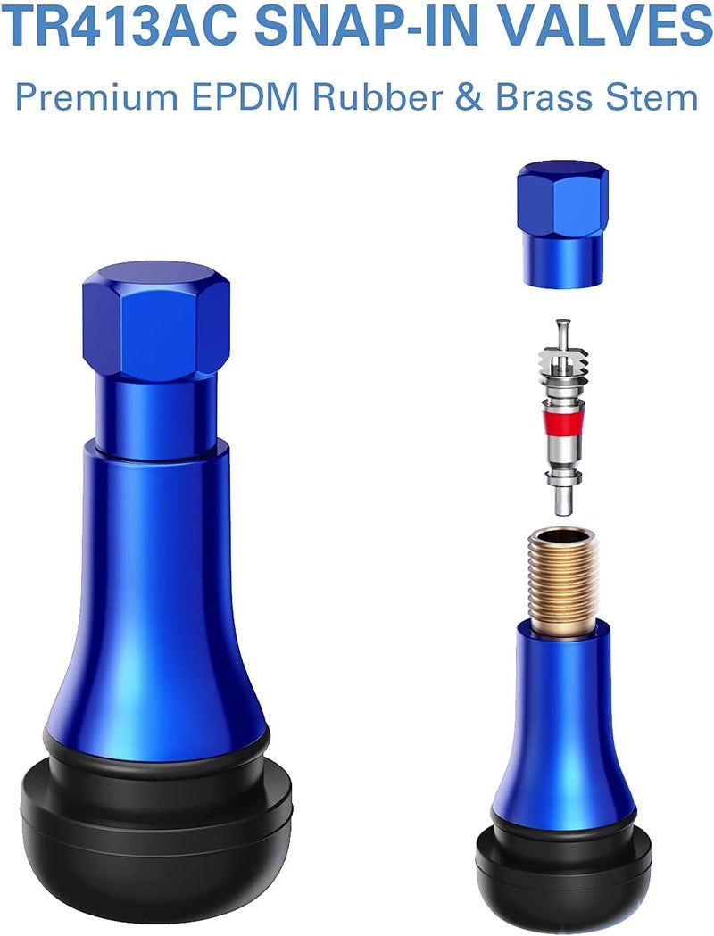 CKAuto TR413AC Blue Chrome Rubber Snap-in Tire Valve Stems (5 Pack) - Image 5
