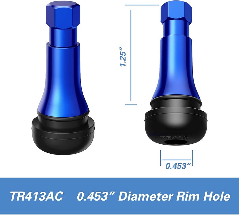 CKAuto TR413AC Blue Chrome Rubber Snap-in Tire Valve Stems (5 Pack) - Image 4