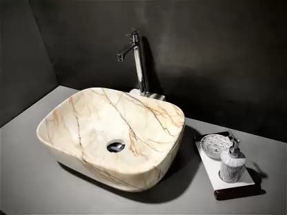 HISRE Table Top Wash Basin For Bathroom Over Counter Top Wash Basin For Living Room Washbasin Countertop Tabletop Ceramic Bathroom Kitchen Sink 45 x 33 x 13 CM White SKT401  - Image 2