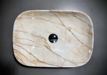 HISRE Table Top Wash Basin For Bathroom Over Counter Top Wash Basin For Living Room Washbasin Countertop Tabletop Ceramic Bathroom Kitchen Sink 45 x 33 x 13 CM White SKT401  - Image 3