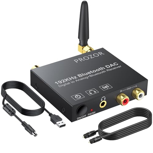 PROZOR 192KHz Digital to Analog Audio Converter, Bluetooth Audio Adapter with Bluetooth 5.0 Receiver, DAC Optical Coaxial Toslink to Stereo L/R RCA 3.5mm Audio Adapter, for HDTVs Smartphones Tablets - Image 1